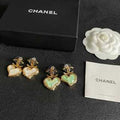 CHANEL Pearl Heart CC Charm Drop Earrings