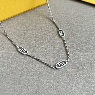 Fendi Silverline Logo Charm Chain Necklace