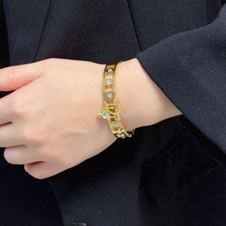 Dior CD Beaded Chain Link Cuff Bracelet