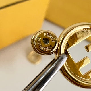 Fendi Golden Orbit Crystal Loop Stud Earrings