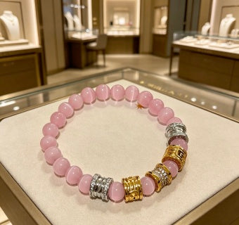 Bvlgari Pink Beaded Gold Accent Bracelet – Elegant Luxury Jewelry