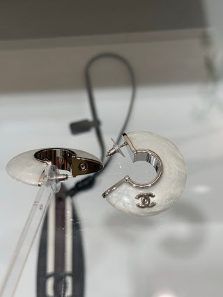 Chanel Mother of Pearl Signature Hoop Earrings